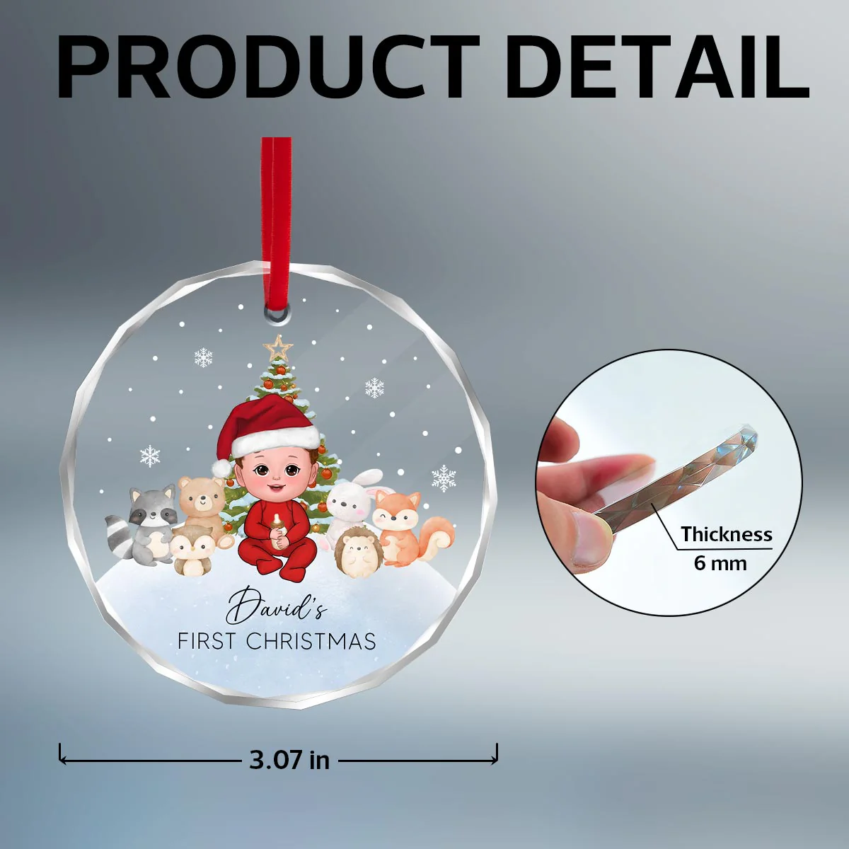 Woodland Animal Baby's First Christmas Personalized Glass Ornament - Image 6