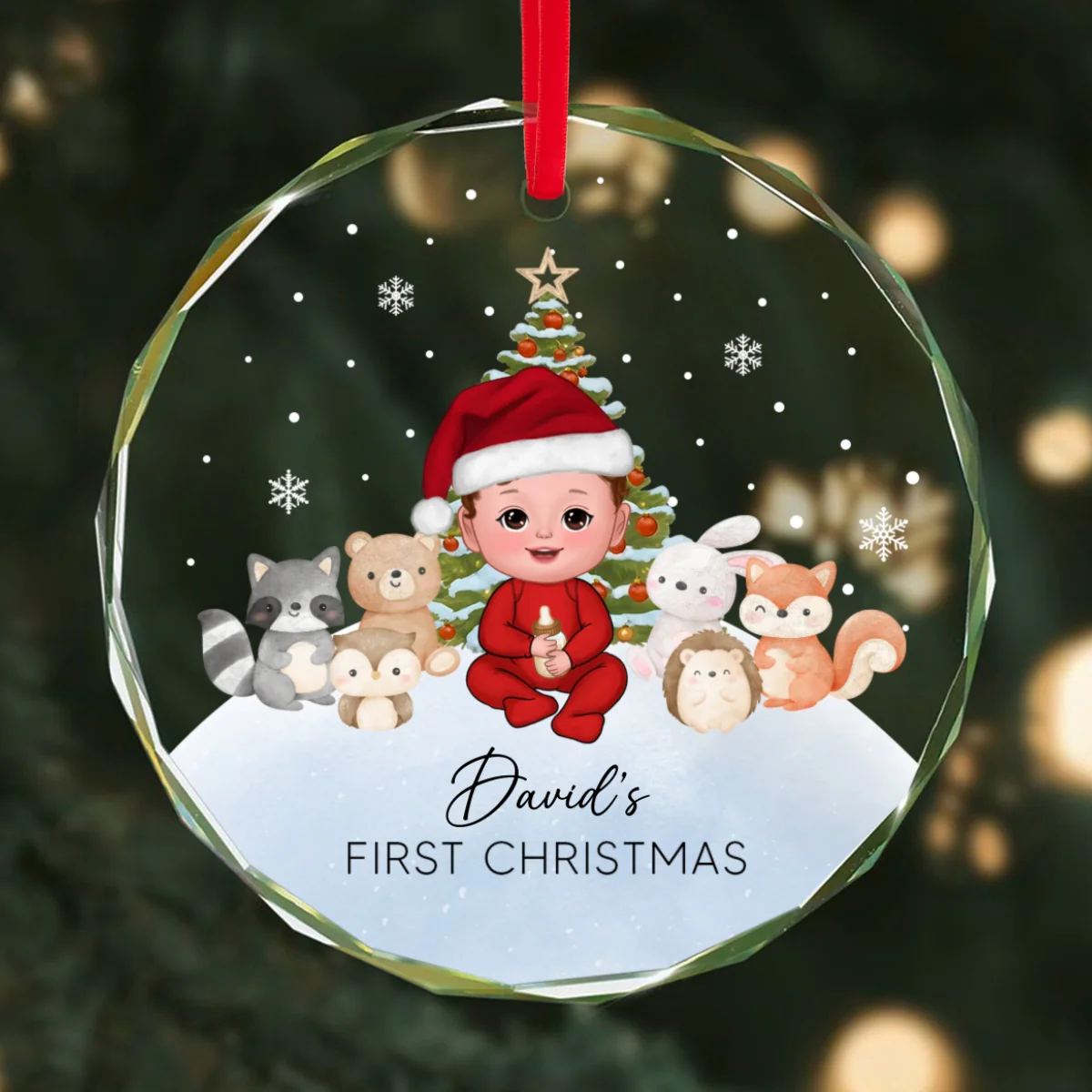 Woodland Animal Baby's First Christmas Personalized Glass Ornament - Image 7