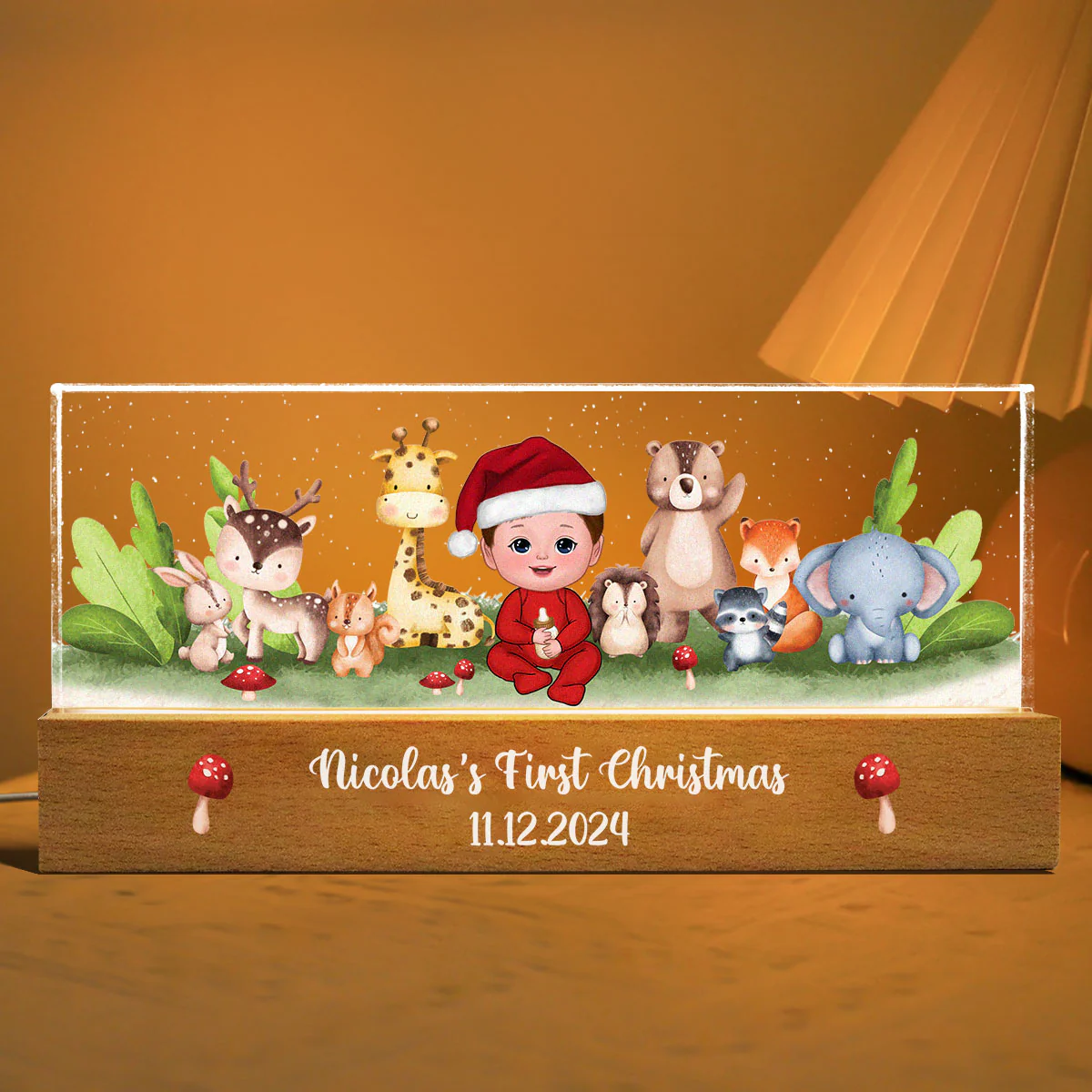 Woodland Animals Baby Christmas Personalized Acrylic Block LED Night Light - Image 7