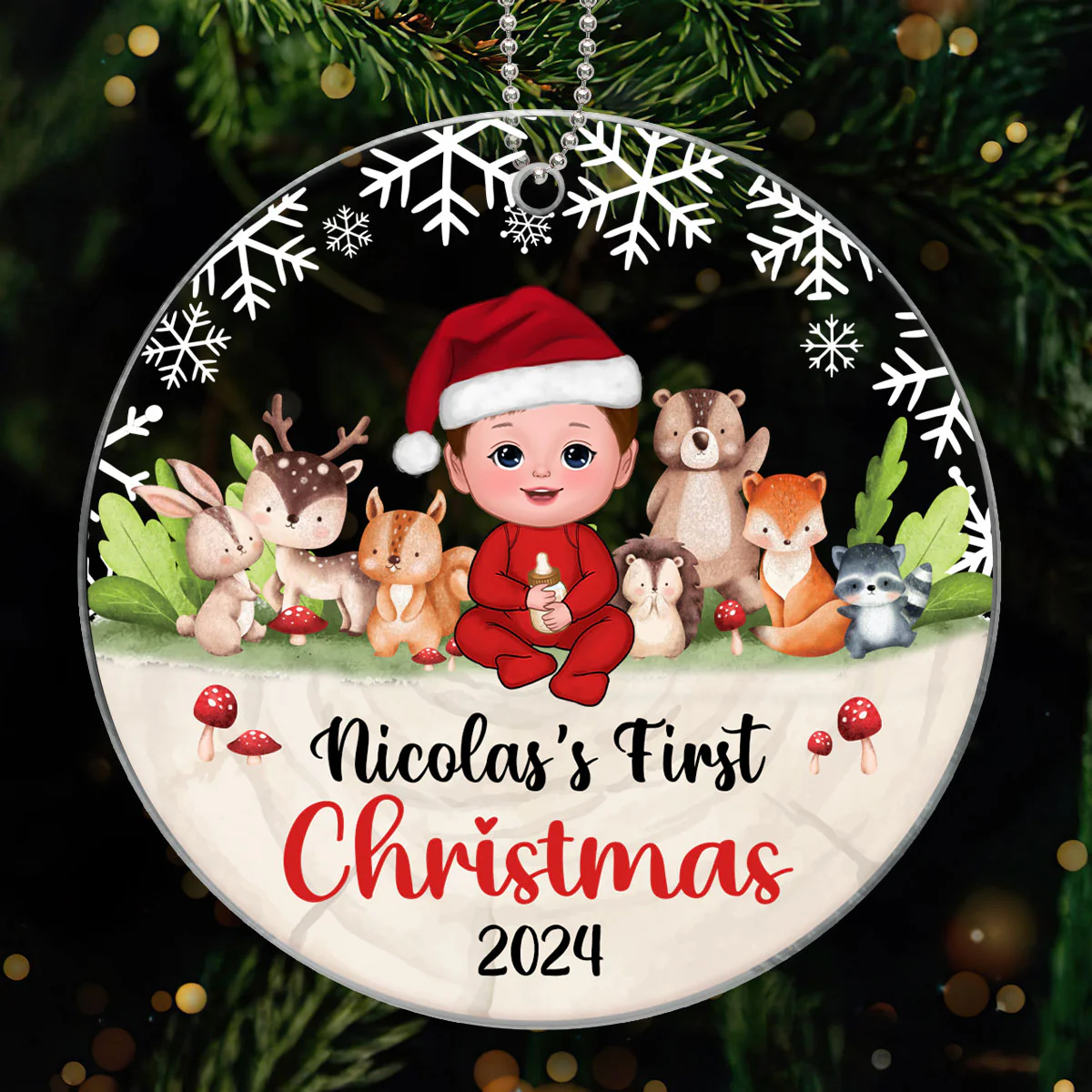 Woodland Animals Baby's First Christmas Personalized Acrylic Ornament