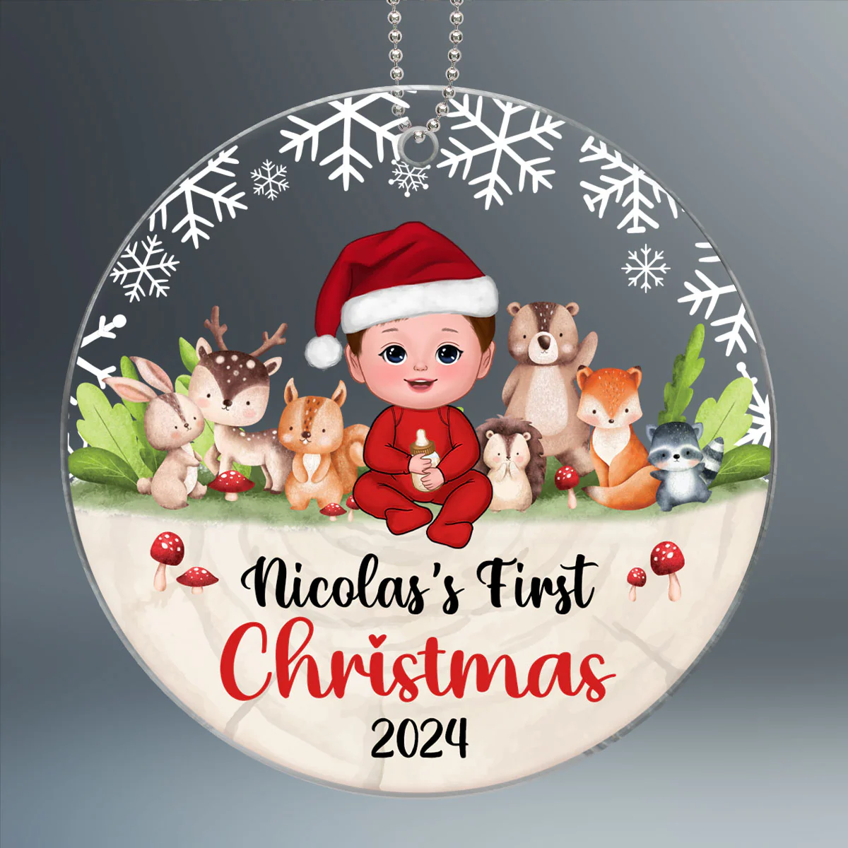 Woodland Animals Baby's First Christmas Personalized Acrylic Ornament - Image 2