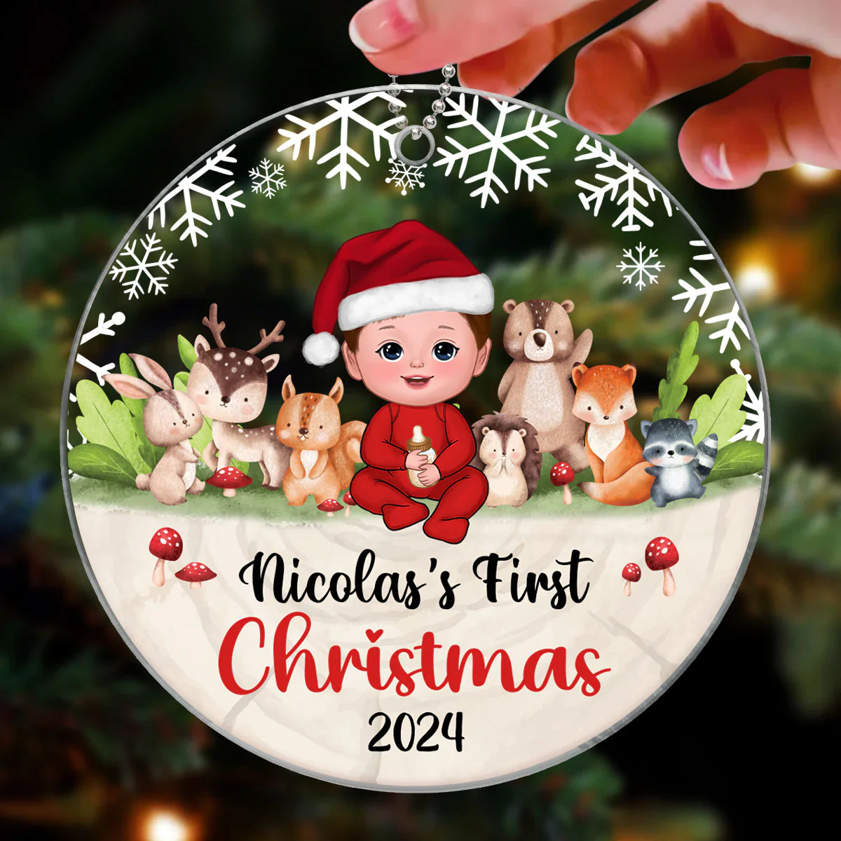Woodland Animals Baby's First Christmas Personalized Acrylic Ornament - Image 3