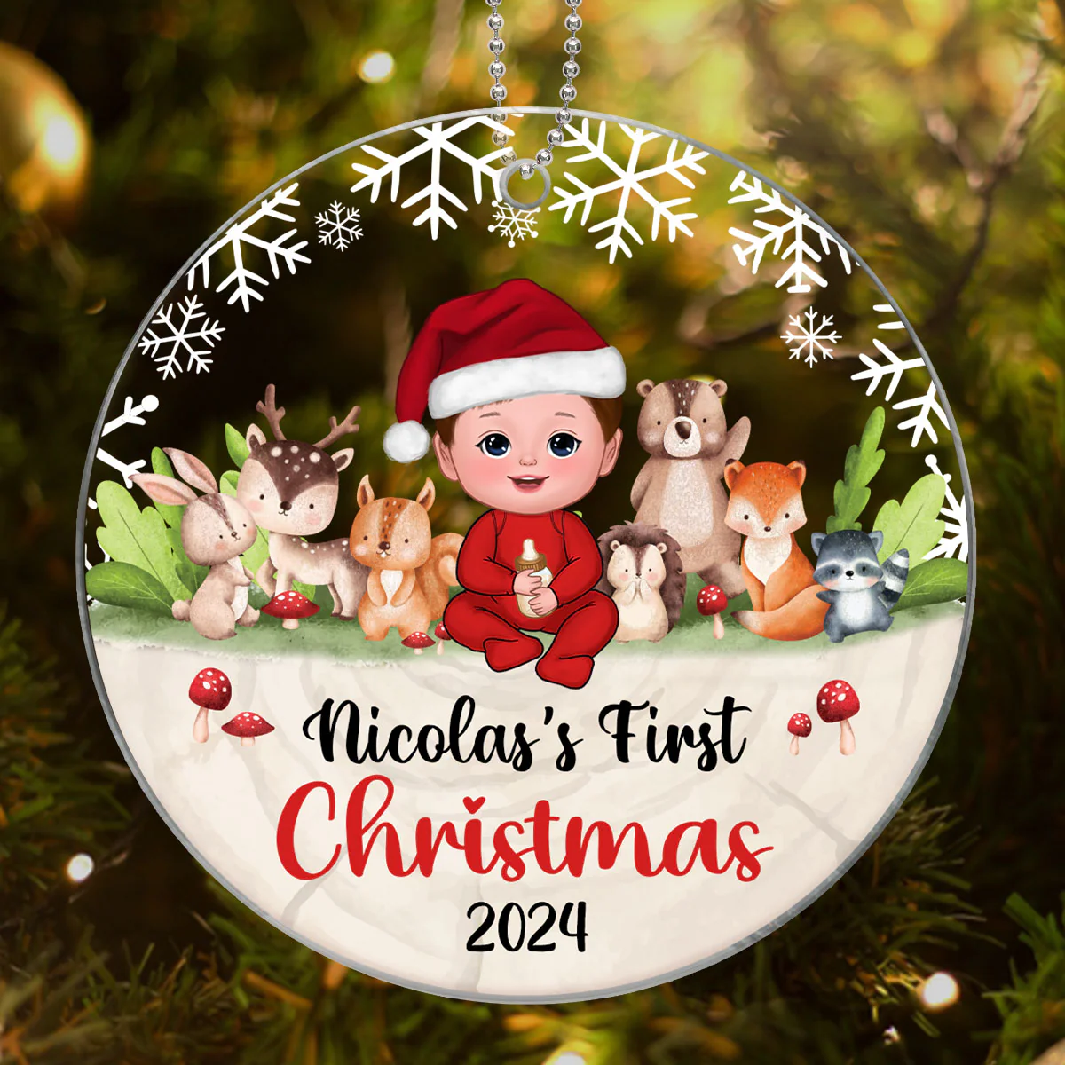 Woodland Animals Baby's First Christmas Personalized Acrylic Ornament - Image 4