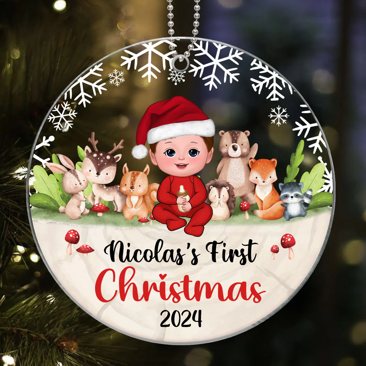 Woodland Animals Baby's First Christmas Personalized Acrylic Ornament - Image 6