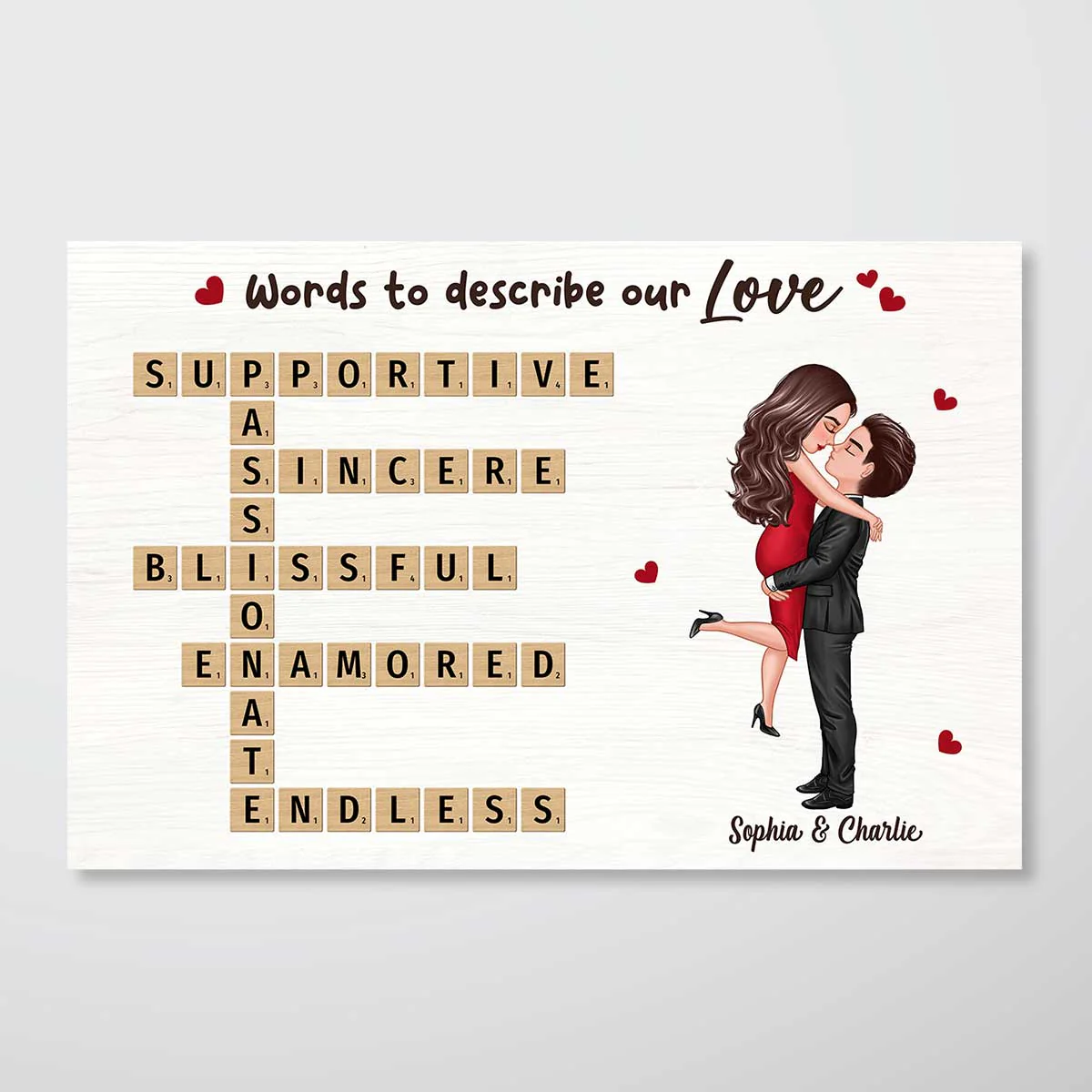 Words To Describe Our Love Coupe Hugging Kissing Crossword Puzzle Create Your Own Unique Gift Personalized Horizontal Poster
