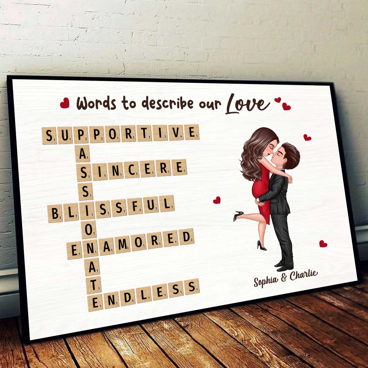 Words To Describe Our Love Coupe Hugging Kissing Crossword Puzzle Create Your Own Unique Gift Personalized Horizontal Poster - Image 2