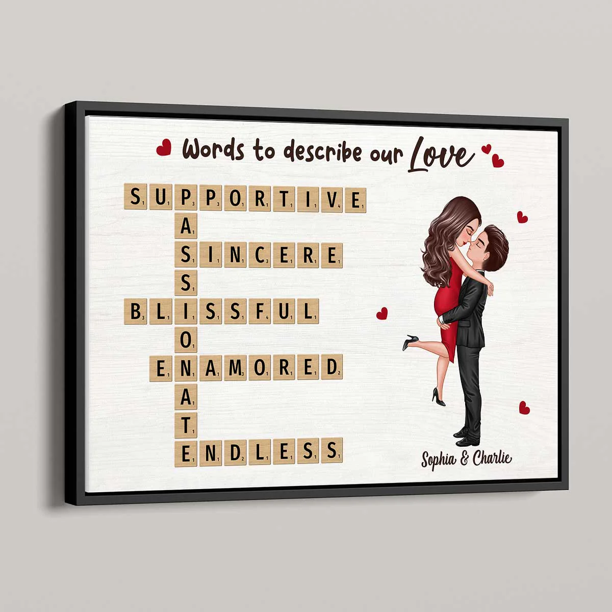 Words To Describe Our Love Coupe Hugging Kissing Crossword Puzzle Create Your Own Unique Gift Personalized Horizontal Poster - Image 4
