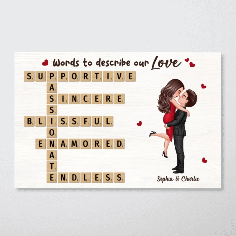 Words To Describe Our Love Coupe Hugging Kissing Crossword Puzzle Create Your Own Unique Gift Personalized Horizontal Poster - Image 6