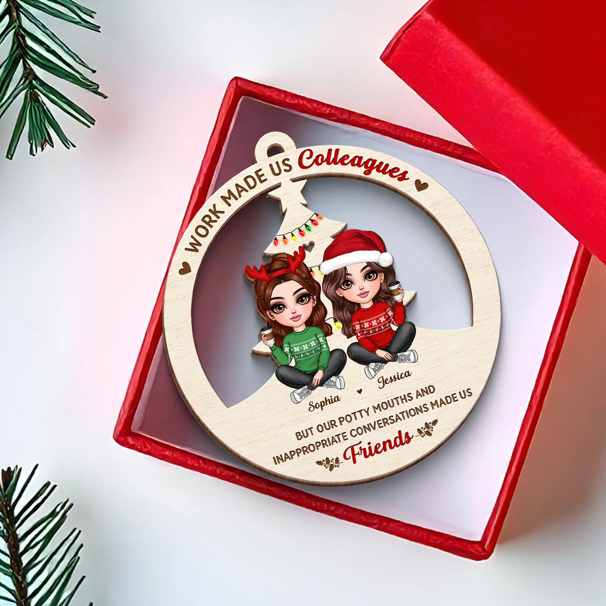 Work Made Us Colleagues But Our Potty Mouth Made Us Friends Personalized Wooden Ornament, Christmas Gift For Coworkers, Best Friends - Image 6