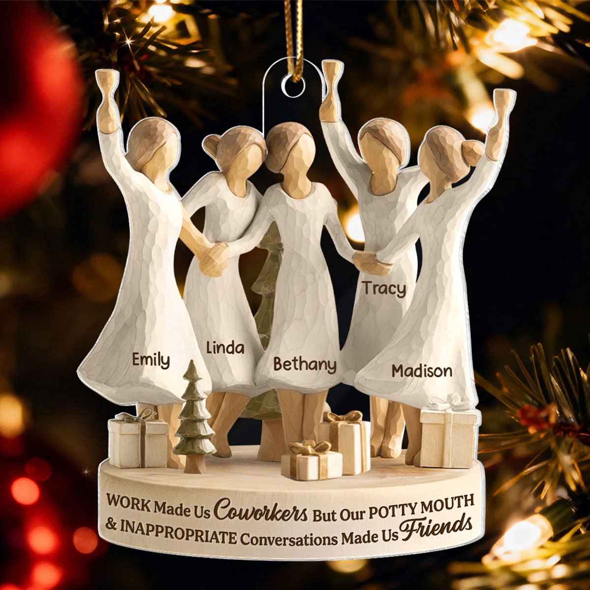 Work Made Us Coworkers - Personalized Acrylic Ornament - Funny Christmas Gift for Coworkers, Work Besties - Image 3