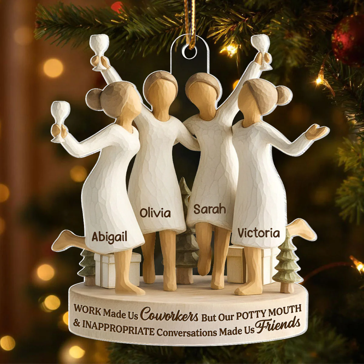 Work Made Us Coworkers - Personalized Acrylic Ornament - Funny Christmas Gift for Coworkers, Work Besties - Image 4