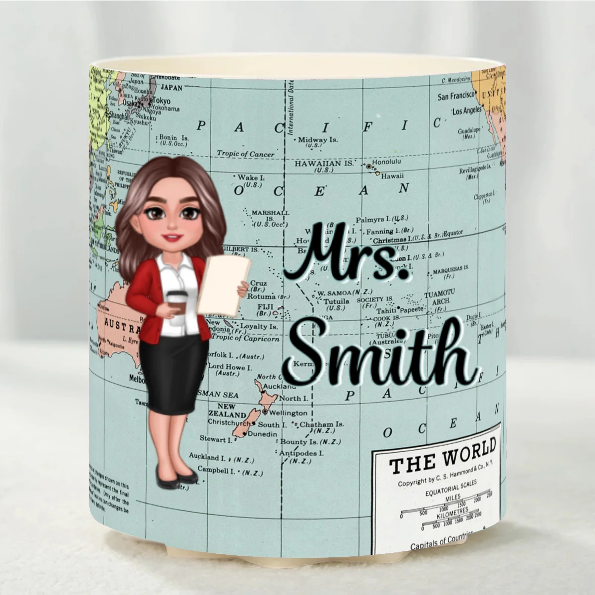 World Map Adventure Themed Doll Teacher Personalized Rotating Pen Holder - Image 11