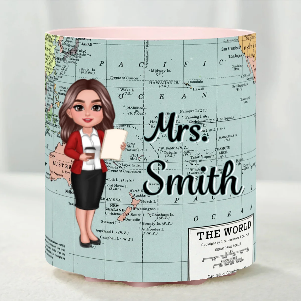 World Map Adventure Themed Doll Teacher Personalized Rotating Pen Holder - Image 12