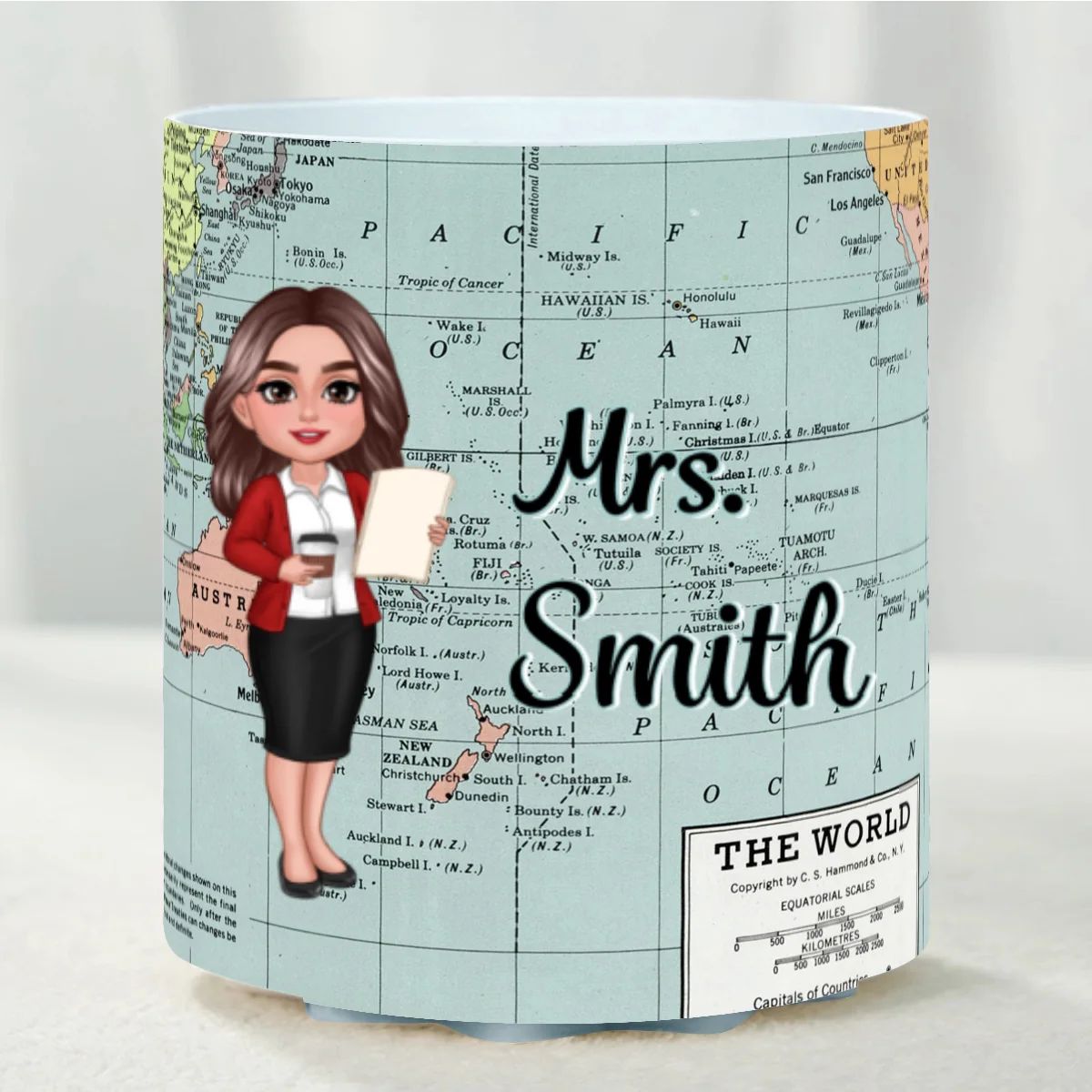World Map Adventure Themed Doll Teacher Personalized Rotating Pen Holder - Image 13