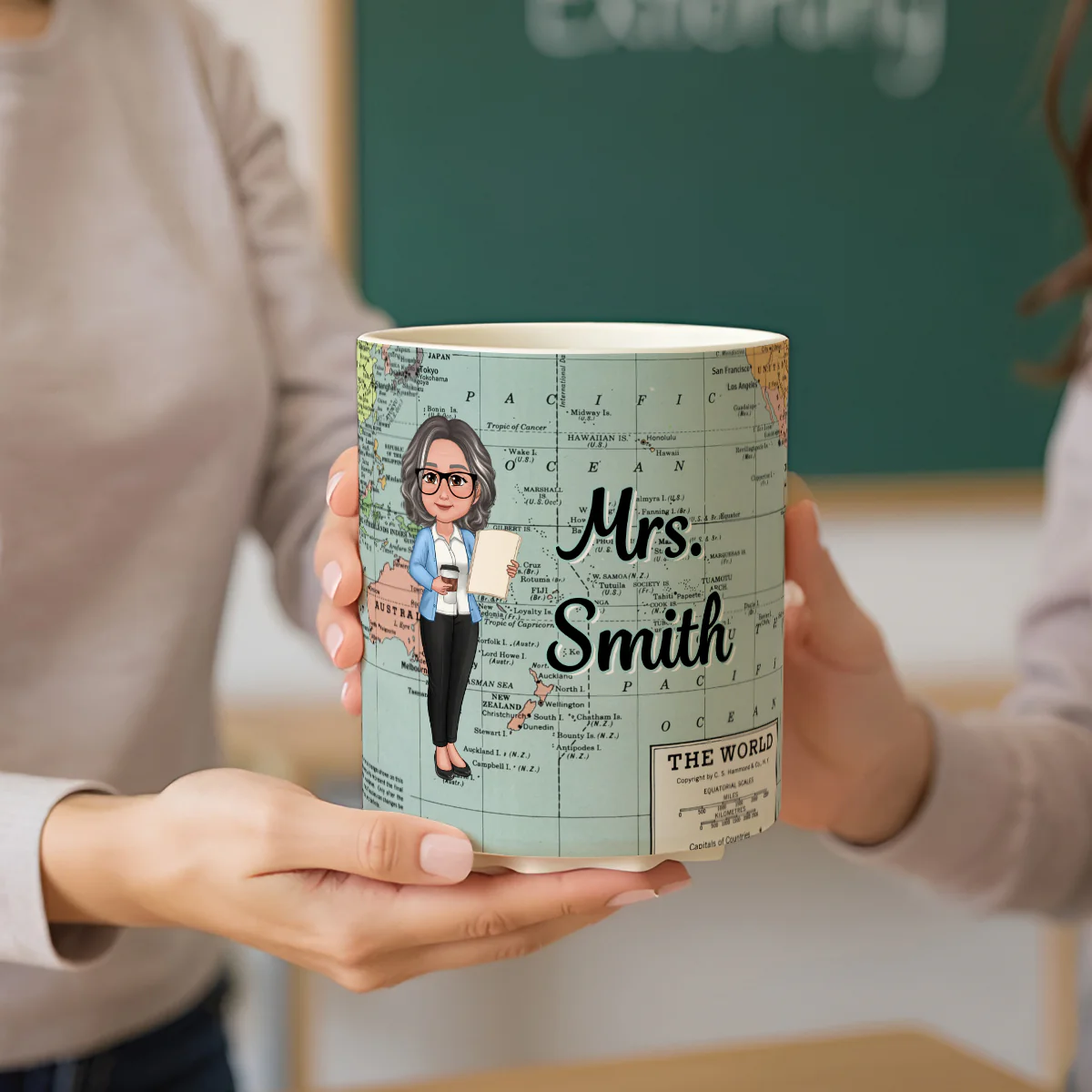 World Map Adventure Themed Doll Teacher Personalized Rotating Pen Holder - Image 8