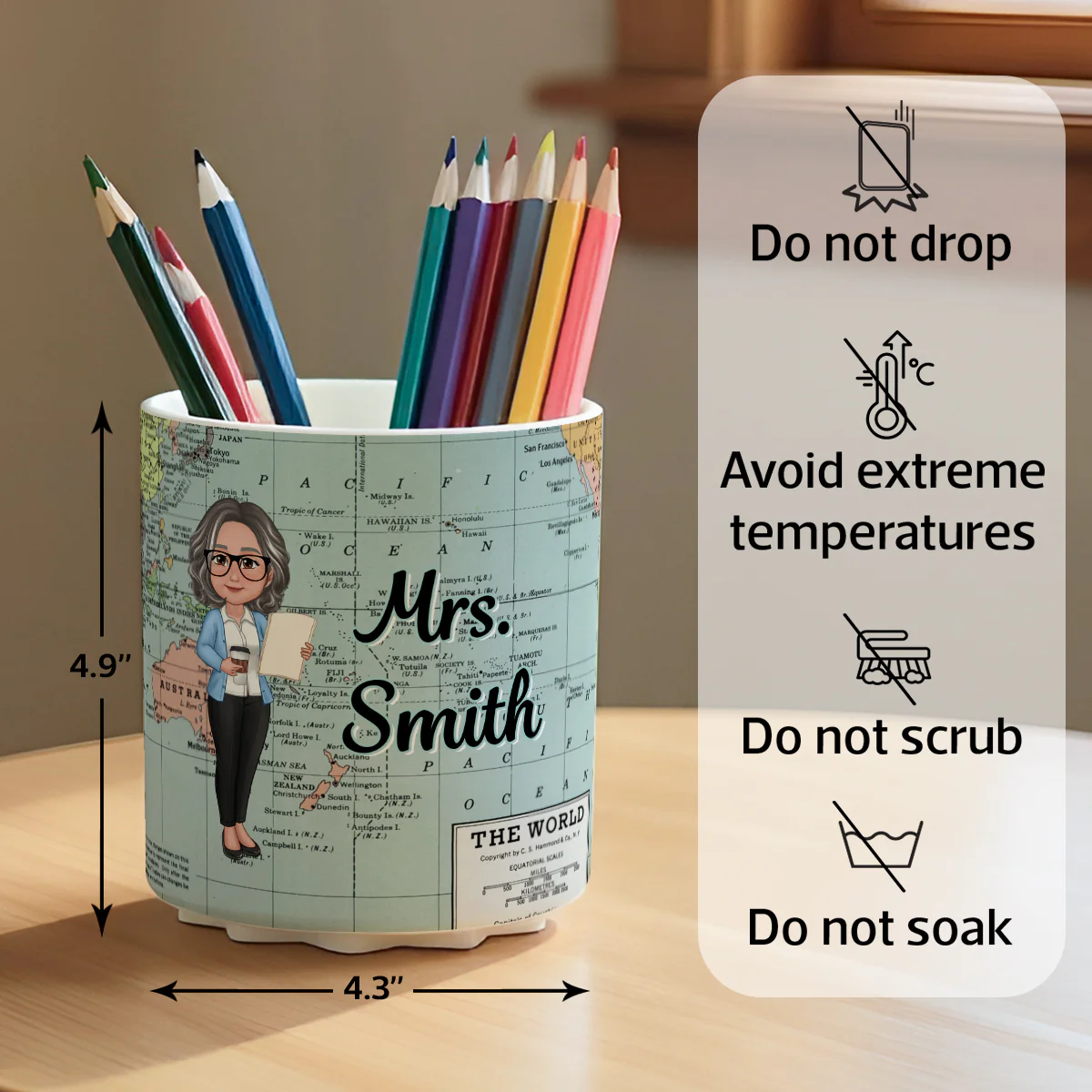 World Map Adventure Themed Doll Teacher Personalized Rotating Pen Holder - Image 9