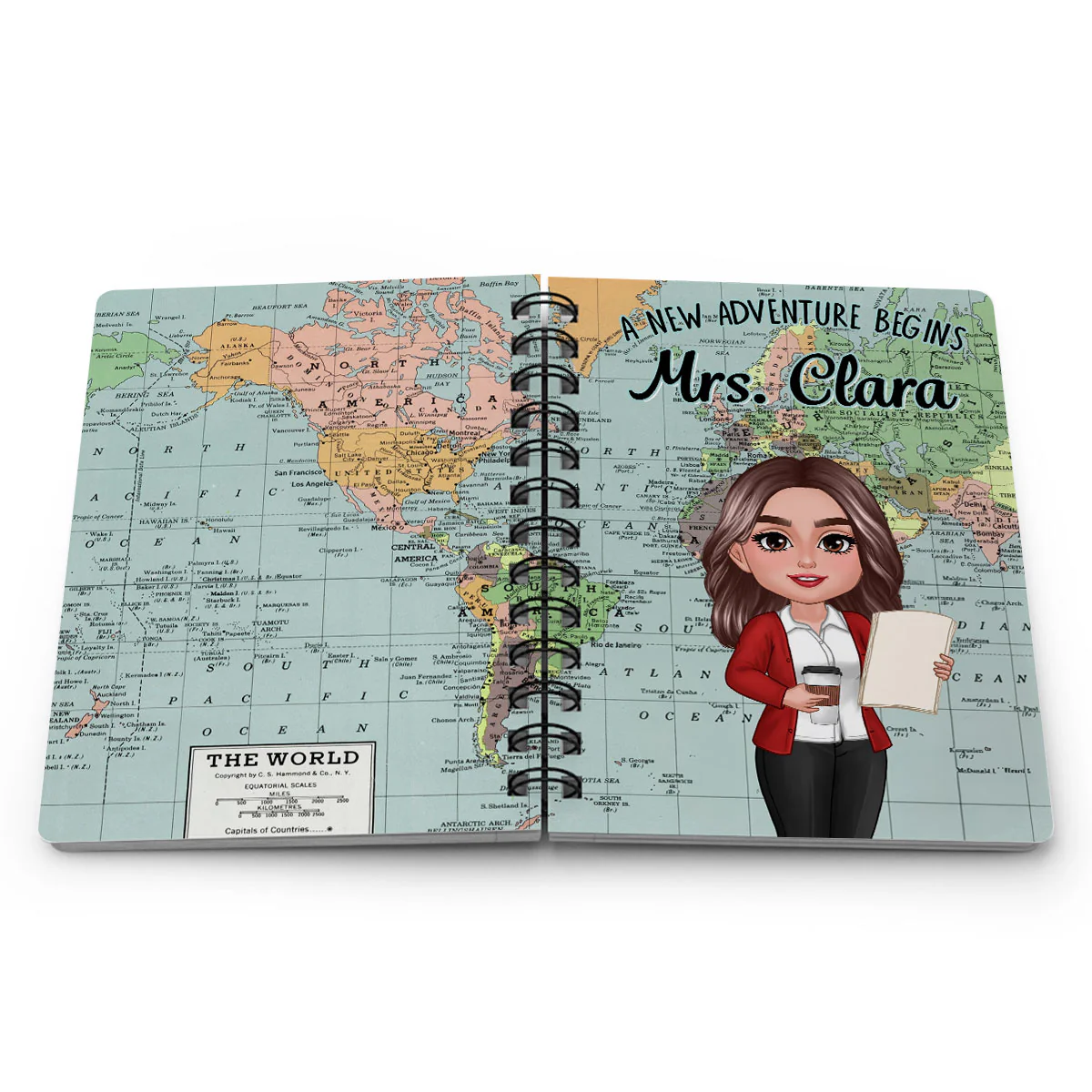 World Map Adventure Themed Teacher Book Of Notes Personalized Spiral Notebook Journal, Back To School Stationery - Image 7