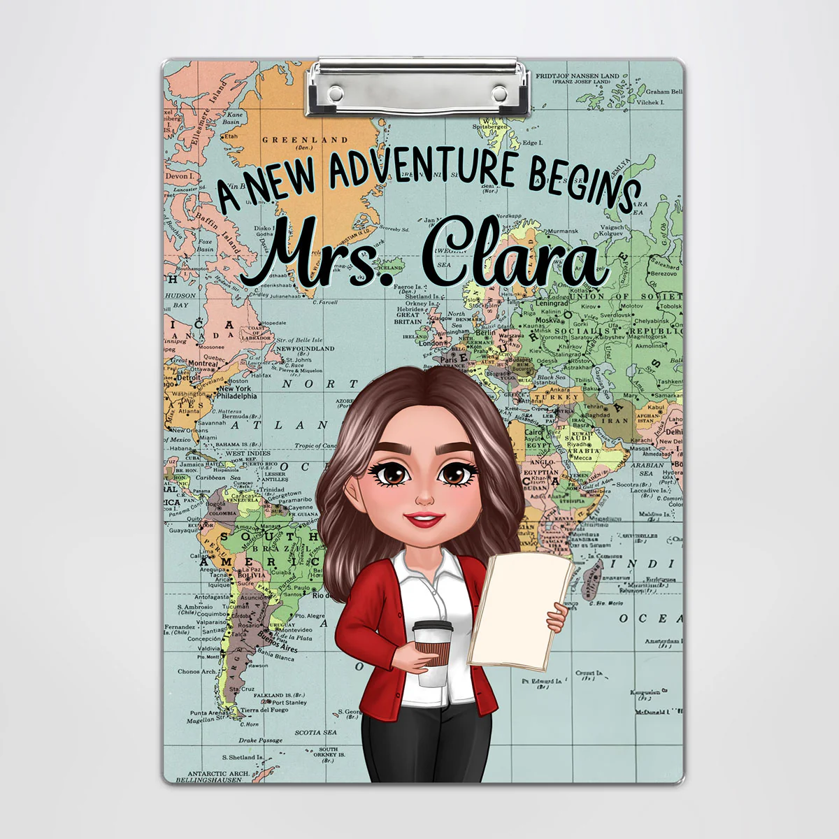 World Map Adventure Themed Teacher Personalized Clipboard, Back To School Gift For Teacher, Colleagues - Image 2