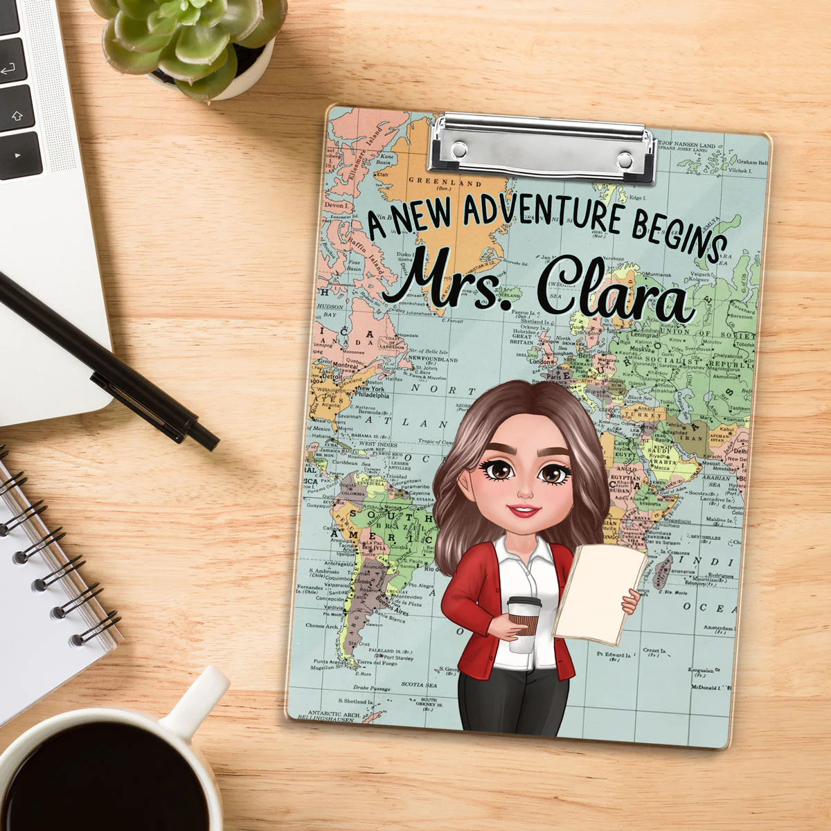 World Map Adventure Themed Teacher Personalized Clipboard, Back To School Gift For Teacher, Colleagues - Image 4