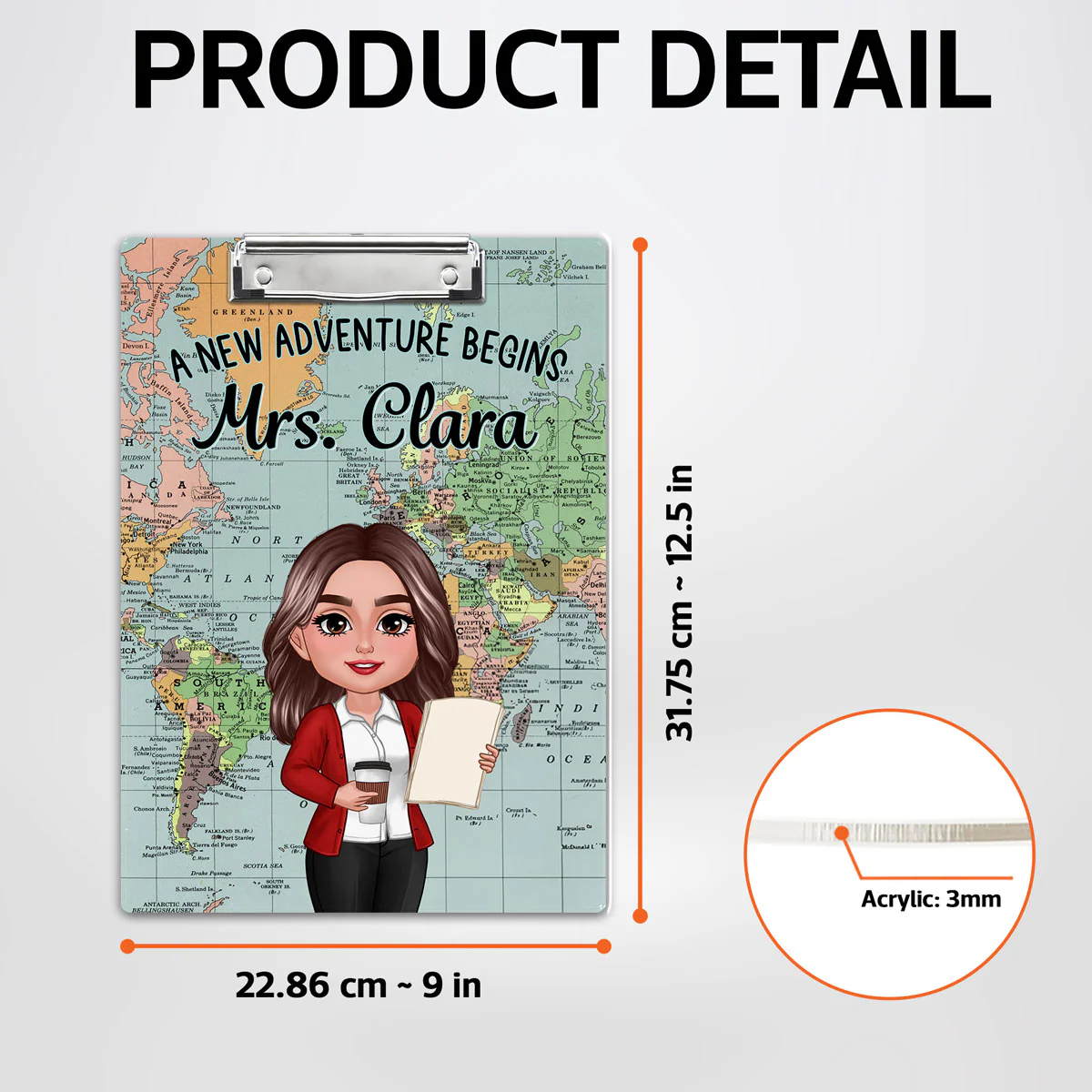 World Map Adventure Themed Teacher Personalized Clipboard, Back To School Gift For Teacher, Colleagues - Image 7
