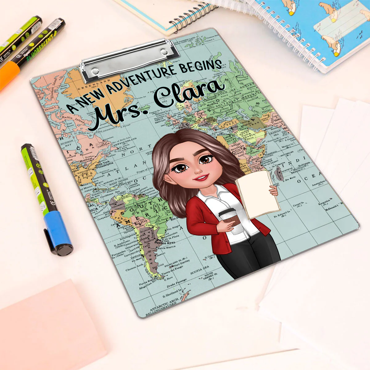 World Map Adventure Themed Teacher Personalized Clipboard, Back To School Gift For Teacher, Colleagues - Image 8