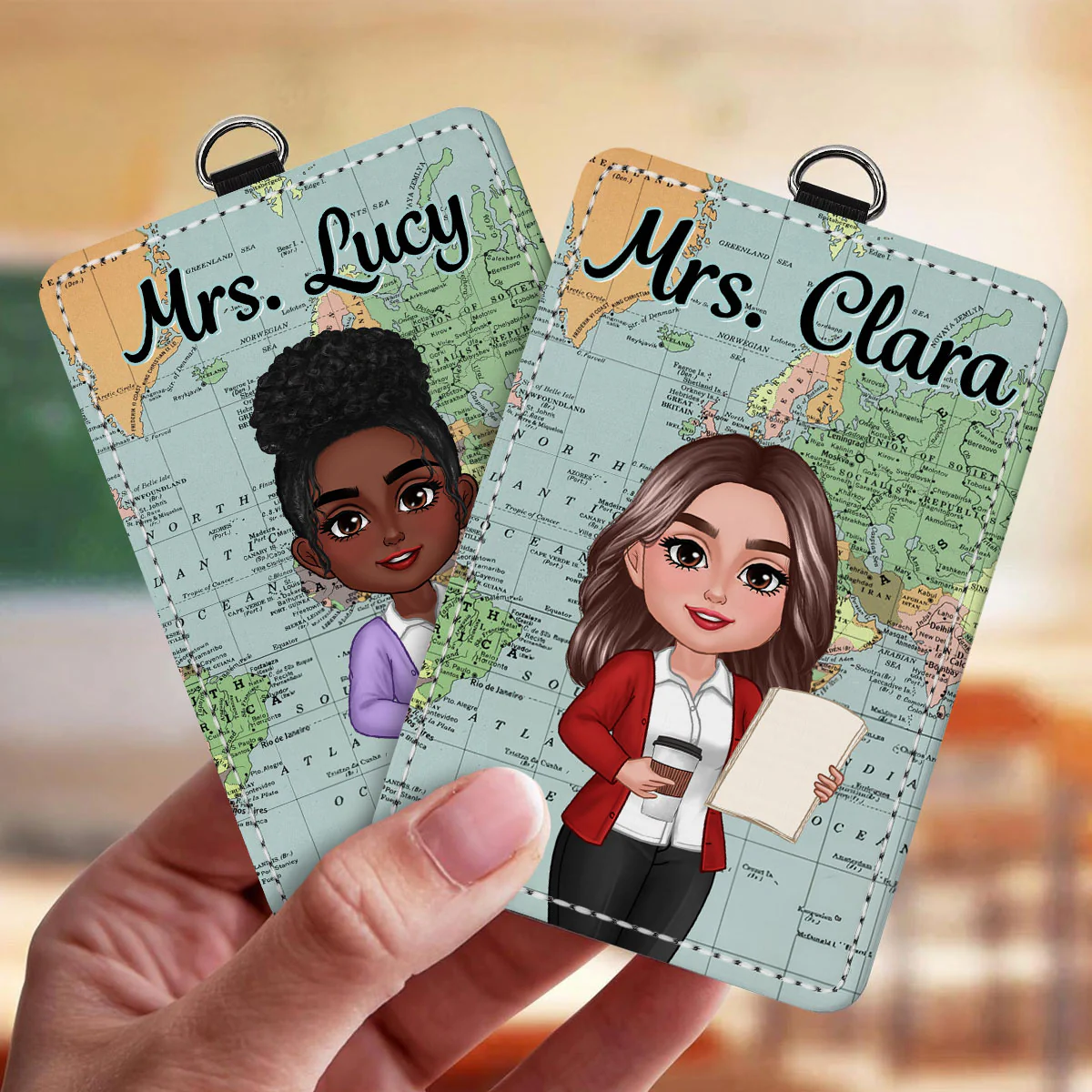 World Map Adventure Themed Teacher Personalized ID Badge Holder, Back To School Gift - Image 6