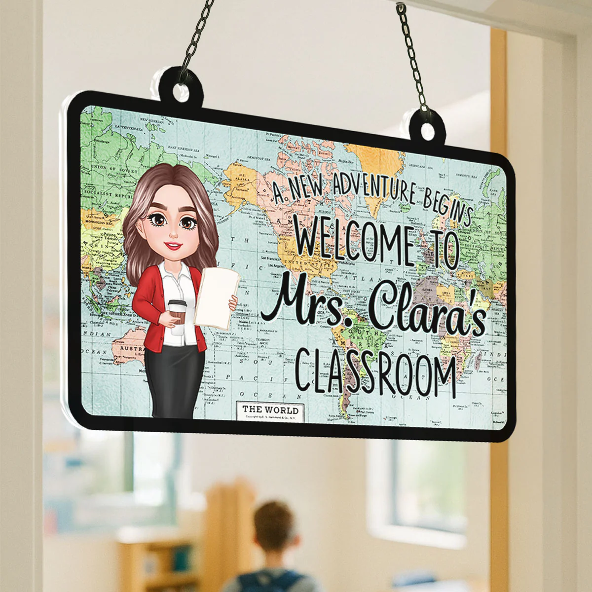 World Map Adventure Themed Welcome To Classroom Personalized Acrylic Suncatcher, Back To School, Classroom Decor - Image 3