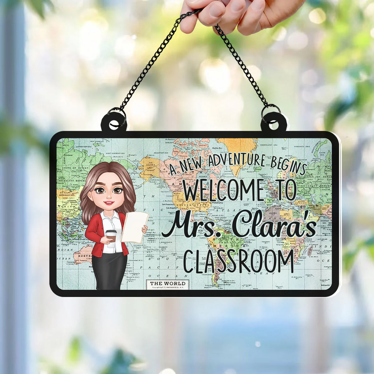 World Map Adventure Themed Welcome To Classroom Personalized Acrylic Suncatcher, Back To School, Classroom Decor - Image 4