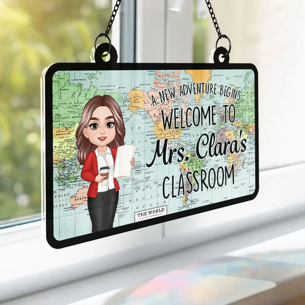 World Map Adventure Themed Welcome To Classroom Personalized Acrylic Suncatcher, Back To School, Classroom Decor - Image 5