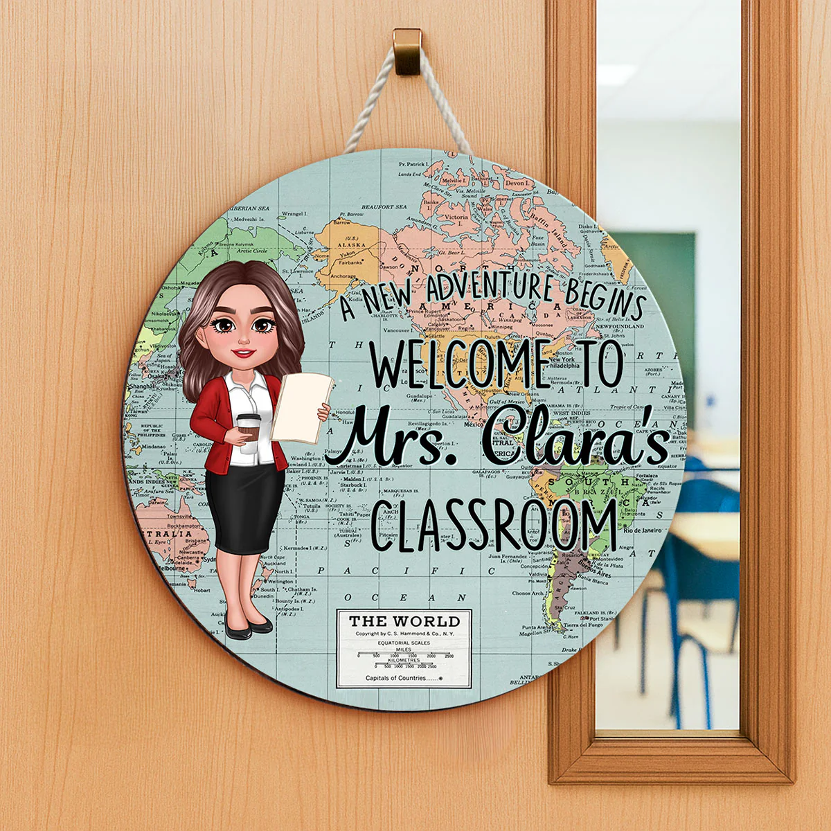 World Map Adventure Themed Welcome To Classroom Personalized Round Door Hanger, Back To School, Classroom Decor - Image 5