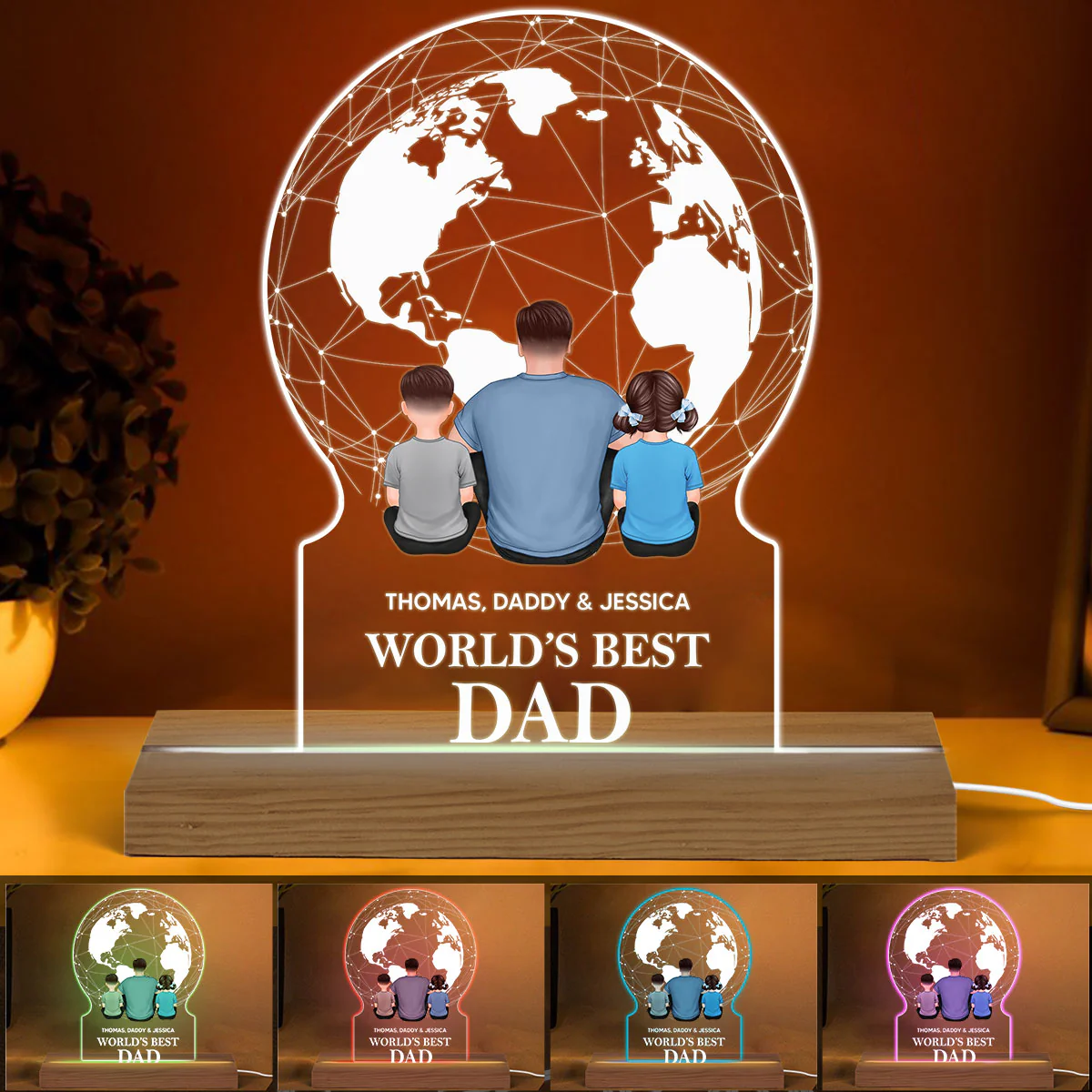 World‘s Best Dad Grandpa Sitting Back View Personalized Acrylic Custom Shape LED Night Light