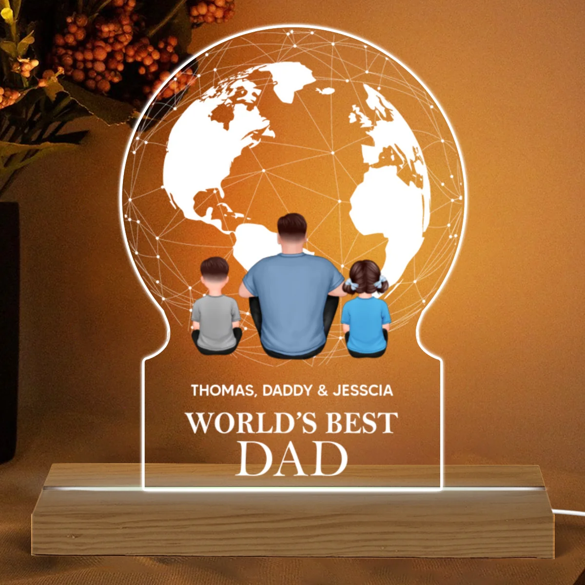 World‘s Best Dad Grandpa Sitting Back View Personalized Acrylic Custom Shape LED Night Light - Image 5