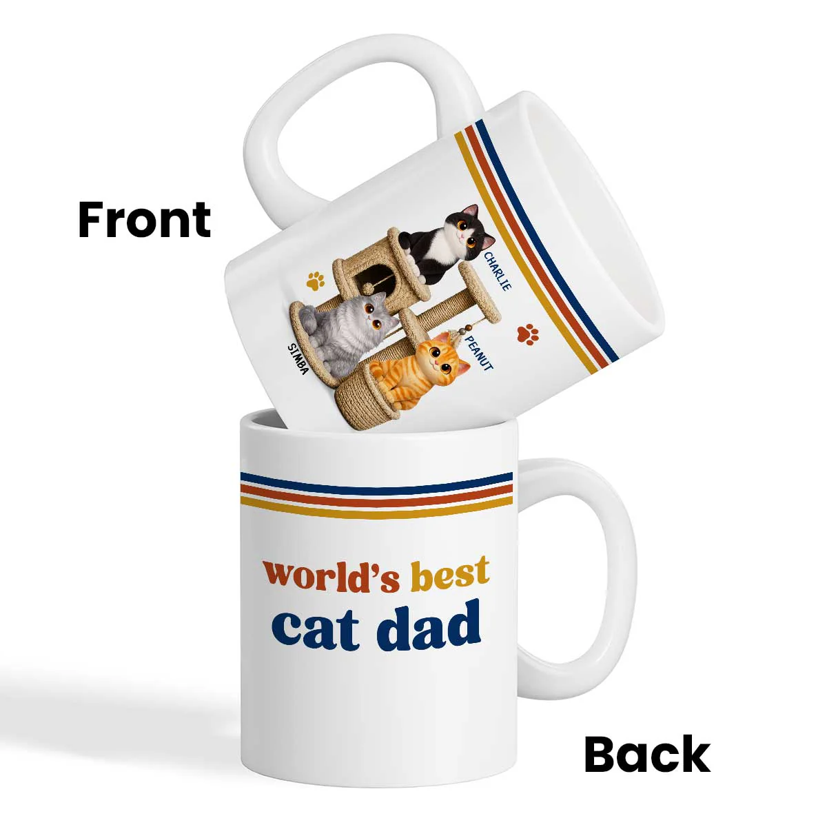 World's Best Cat Dad Retro 70s Style Cat Tree - Personalized Mug - Father's Day Gift For Cat Dad - Image 5