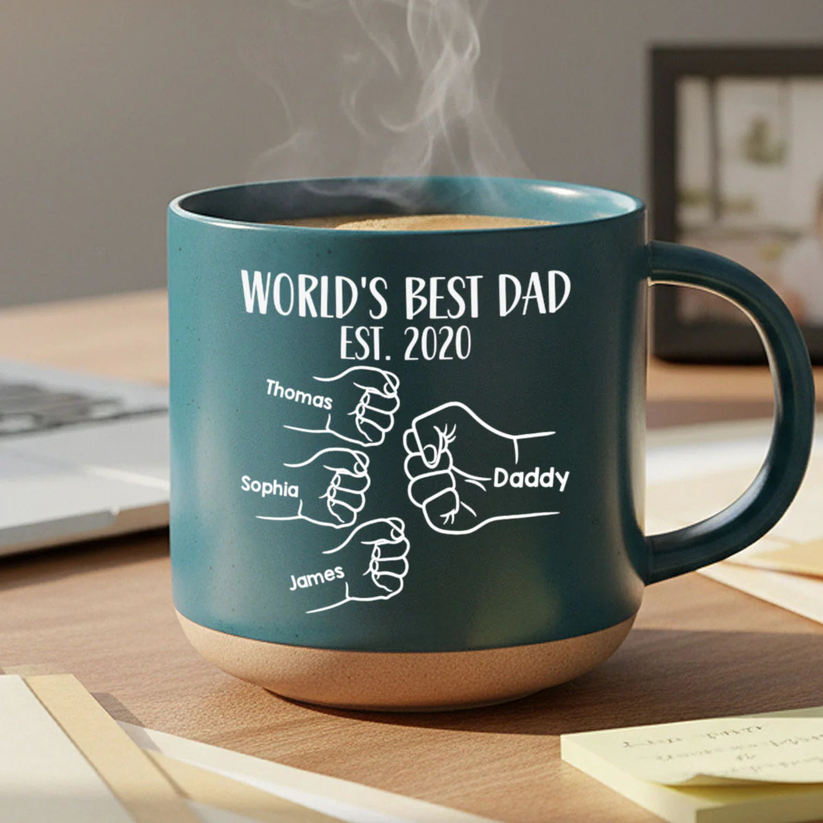 World's Best Dad Fist Bump - Personalized Pottery Mug - Gift For Dad - Image 3