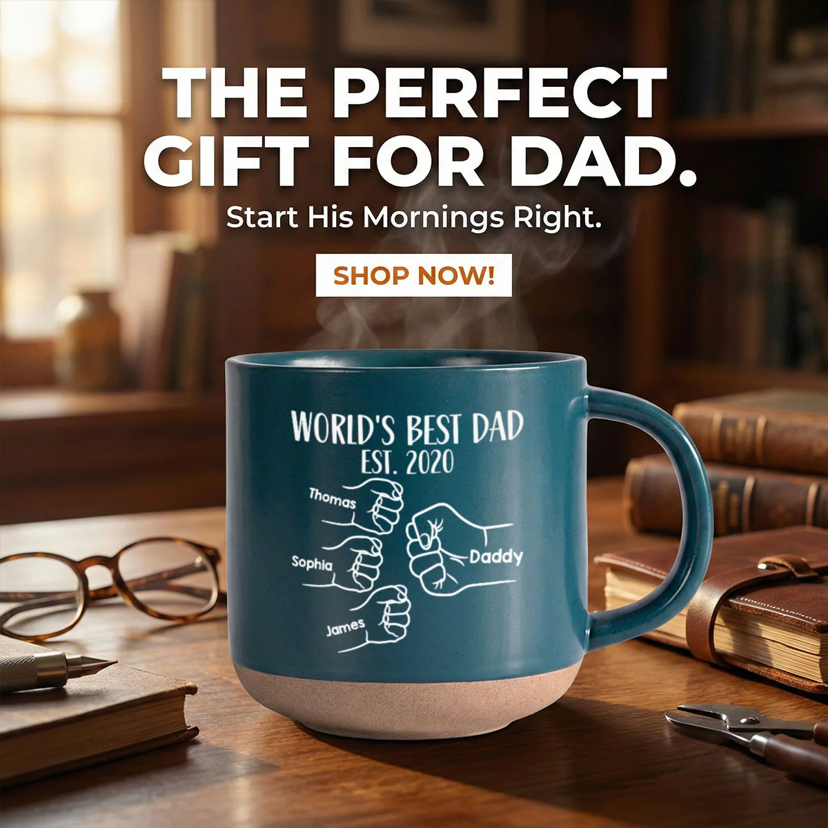 World's Best Dad Fist Bump - Personalized Pottery Mug - Gift For Dad - Image 5