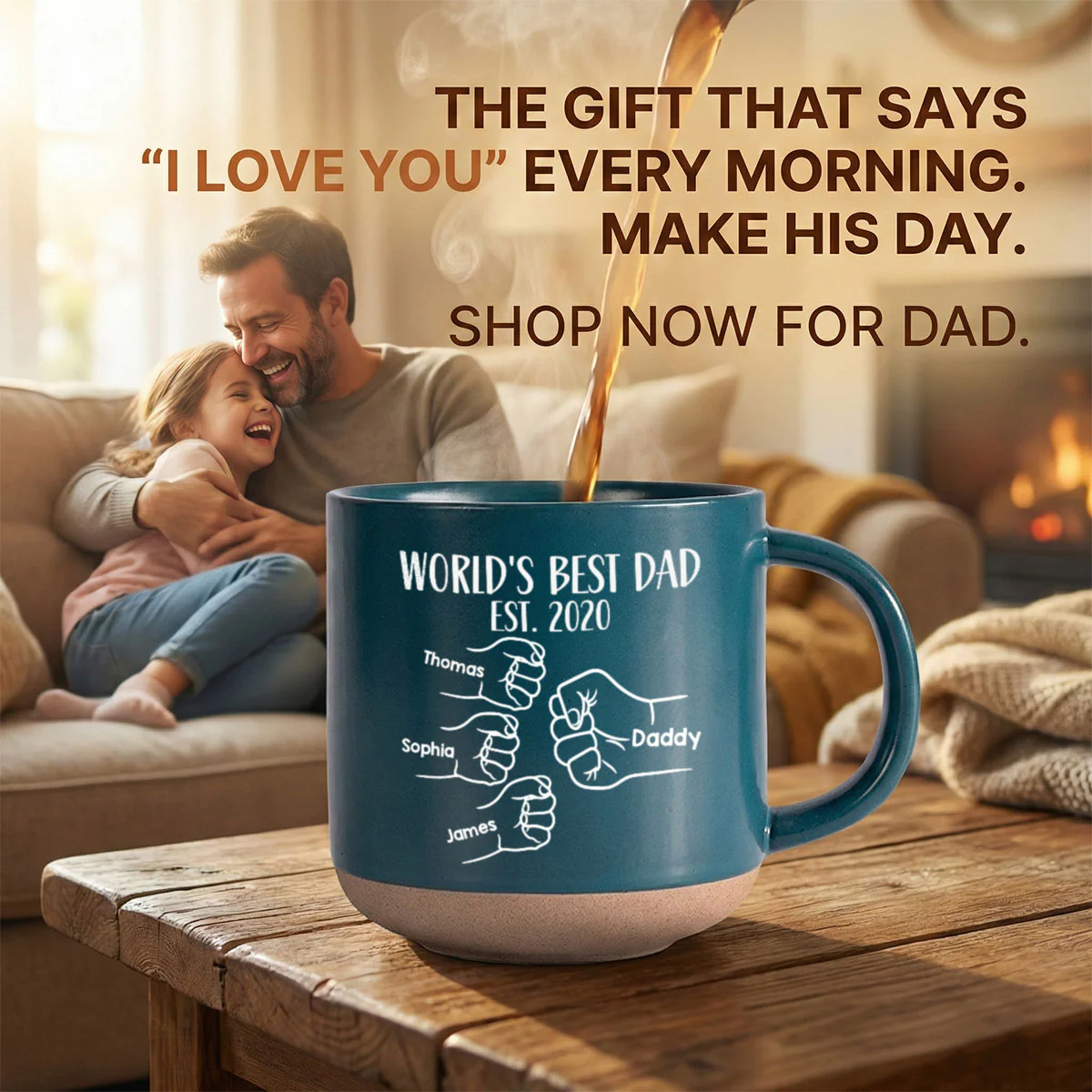 World's Best Dad Fist Bump - Personalized Pottery Mug - Gift For Dad - Image 6