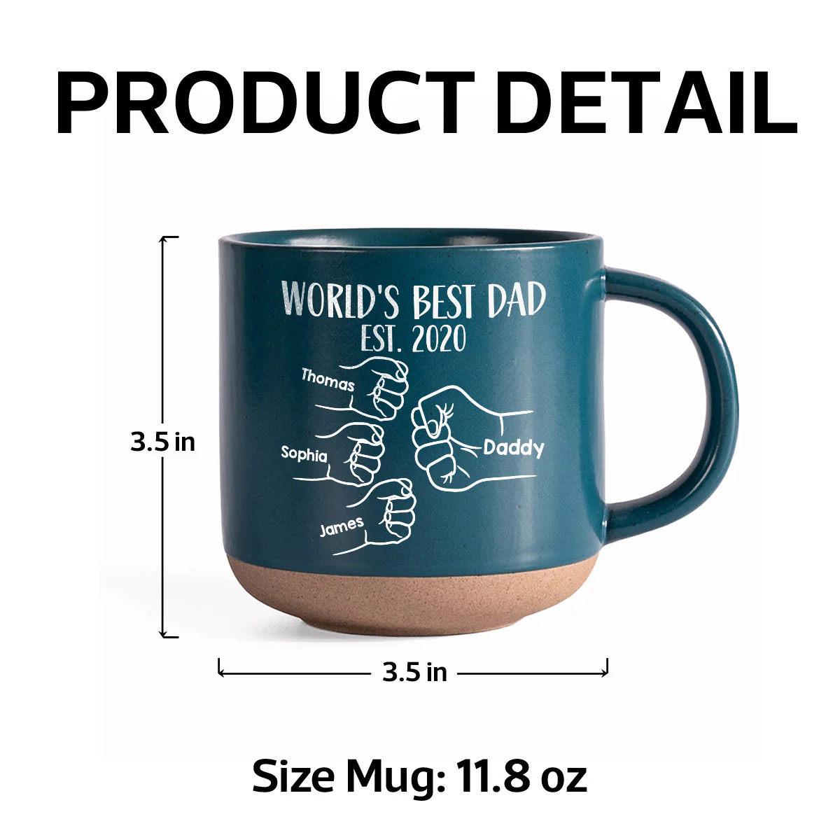 World's Best Dad Fist Bump - Personalized Pottery Mug - Gift For Dad - Image 8