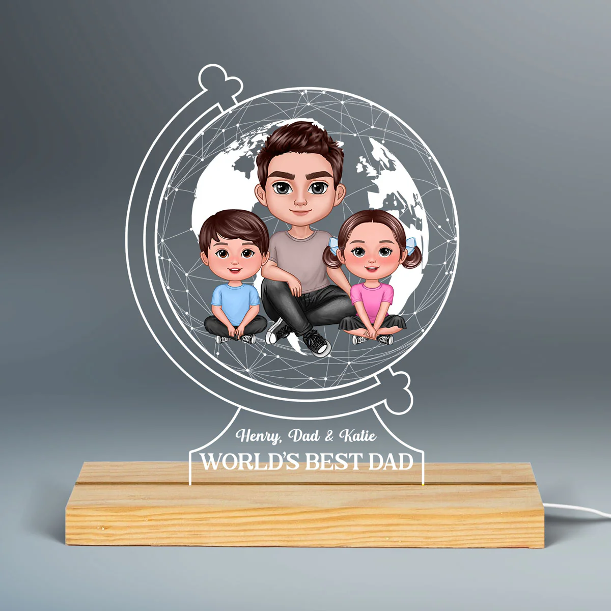 World‘s Best Dad Globe Shape Personalized Warm Acrylic Custom Shape LED Night Light - Image 3
