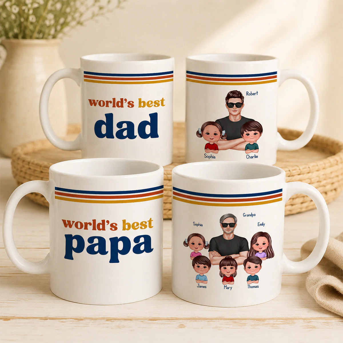 World's Best Dad Grandpa Retro 70s Style - Personalized Mug - Father's Day Gift For Husband, Dad, Grandpa - Image 2