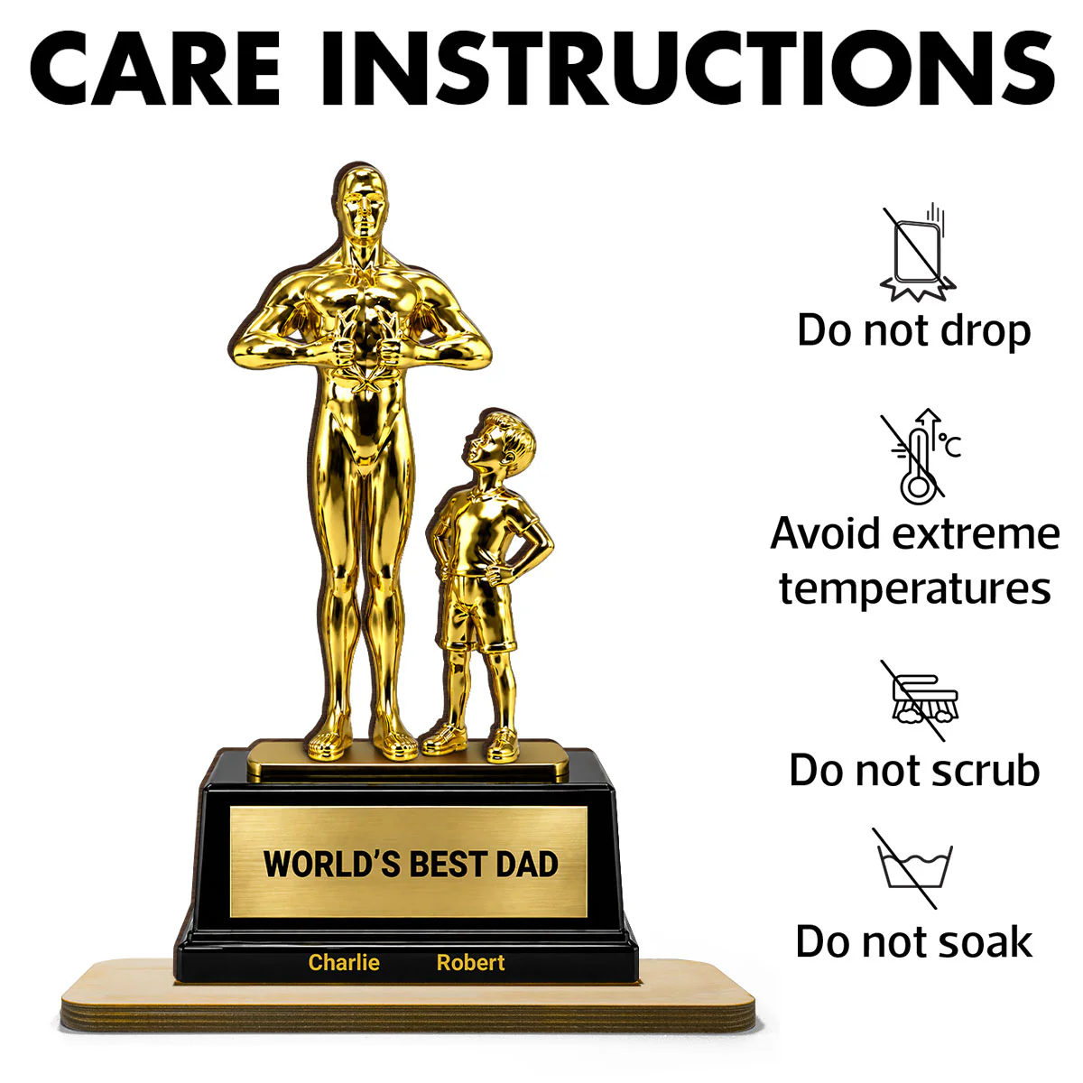 World's Best Dad Trophy - Personalized 2-Layered Wooden Plaque -  Gift for Dad, Husband - Image 10