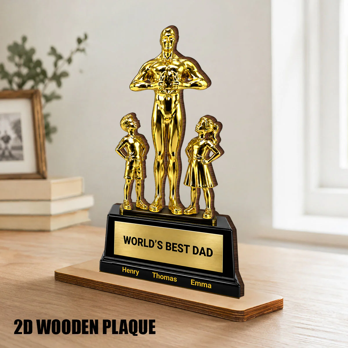 World's Best Dad Trophy - Personalized 2-Layered Wooden Plaque -  Gift for Dad, Husband - Image 2