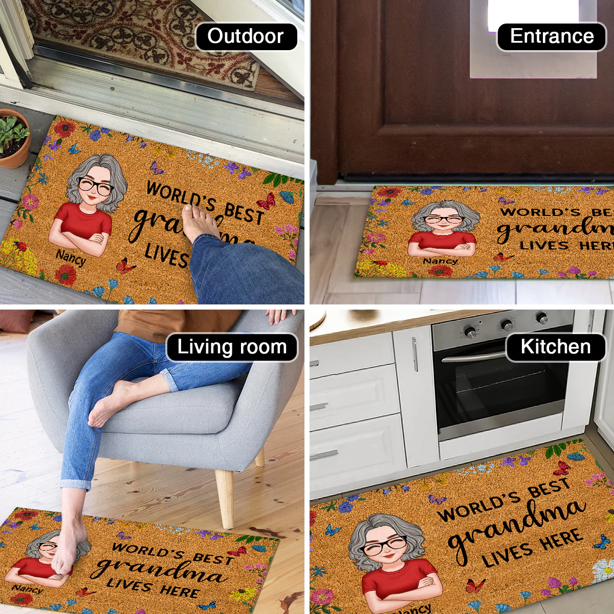 World‘s Best Grandma Grandparents Live Here Flowers Personalized Doormat - Image 5
