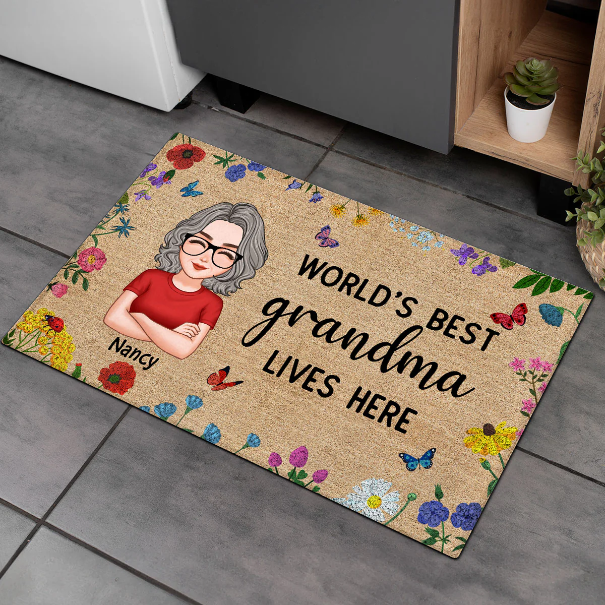 World‘s Best Grandma Grandparents Live Here Flowers Personalized Doormat - Image 6
