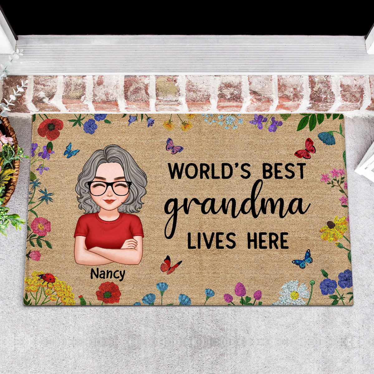 World‘s Best Grandma Grandparents Live Here Flowers Personalized Doormat - Image 7