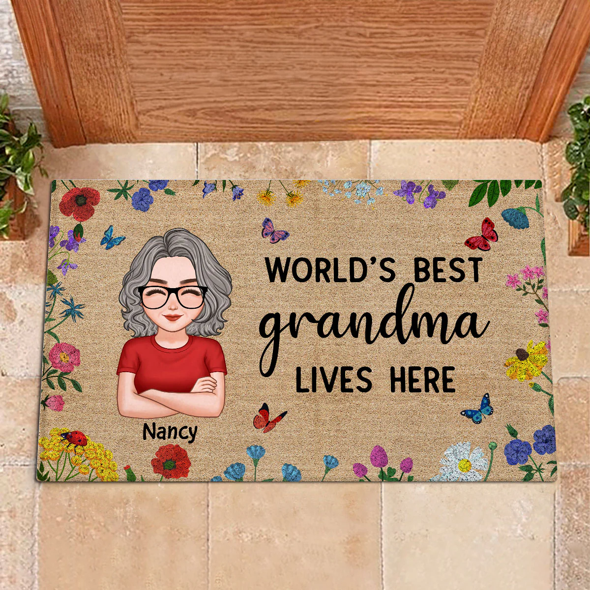 World‘s Best Grandma Grandparents Live Here Flowers Personalized Doormat - Image 8