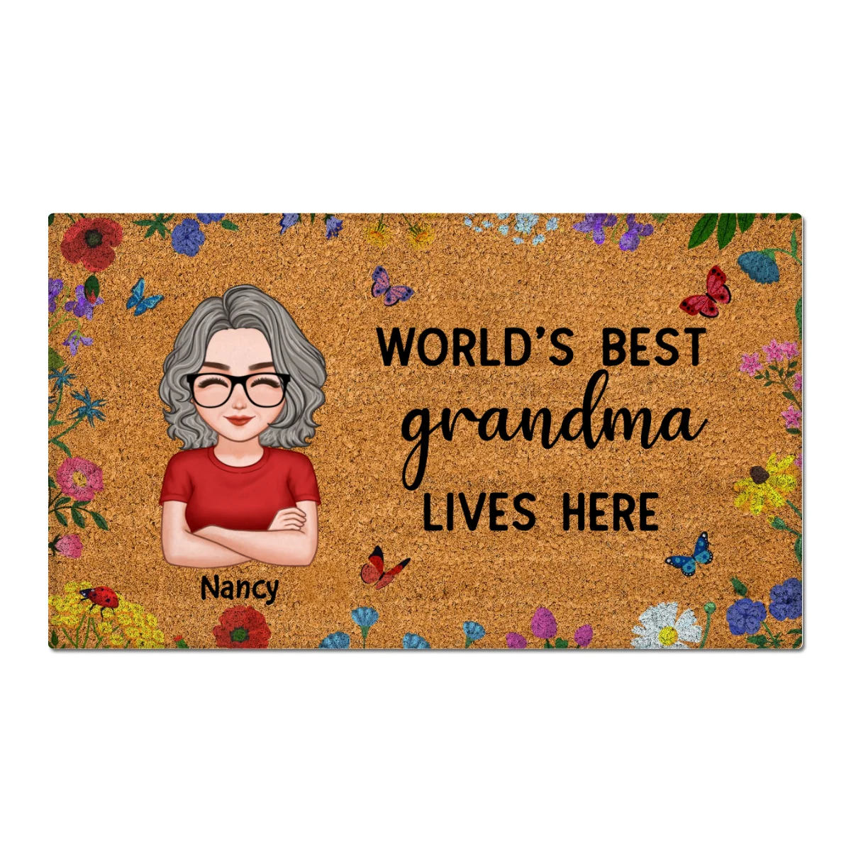 World‘s Best Grandma Grandparents Live Here Flowers Personalized Doormat - Image 9