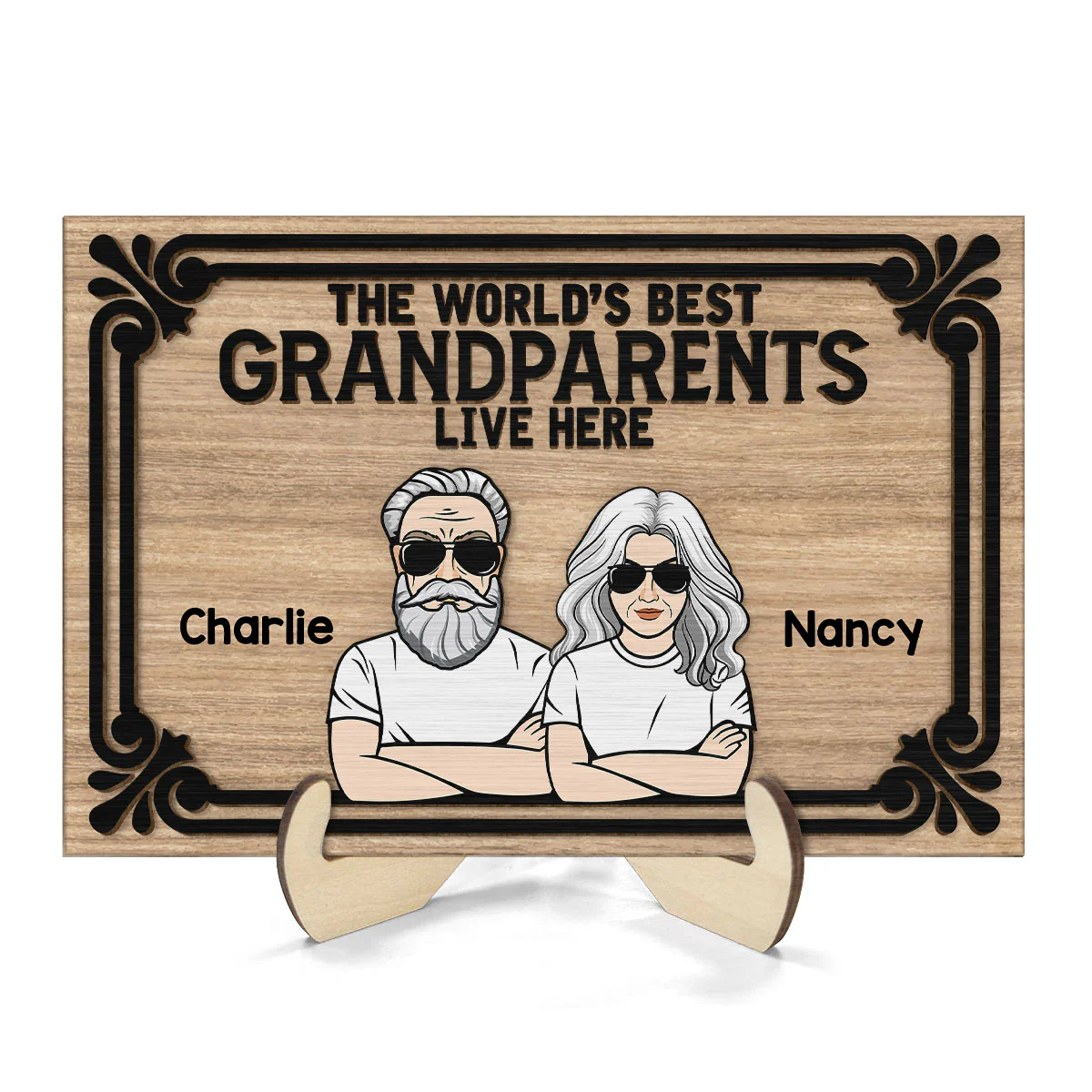 World‘s Best Grandparents Live Here Personalized 2-Layer Wooden Plaque