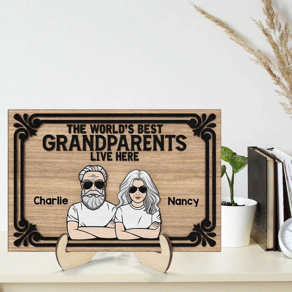 World‘s Best Grandparents Live Here Personalized 2-Layer Wooden Plaque - Image 2