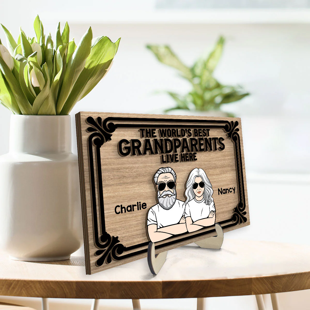 World‘s Best Grandparents Live Here Personalized 2-Layer Wooden Plaque - Image 3