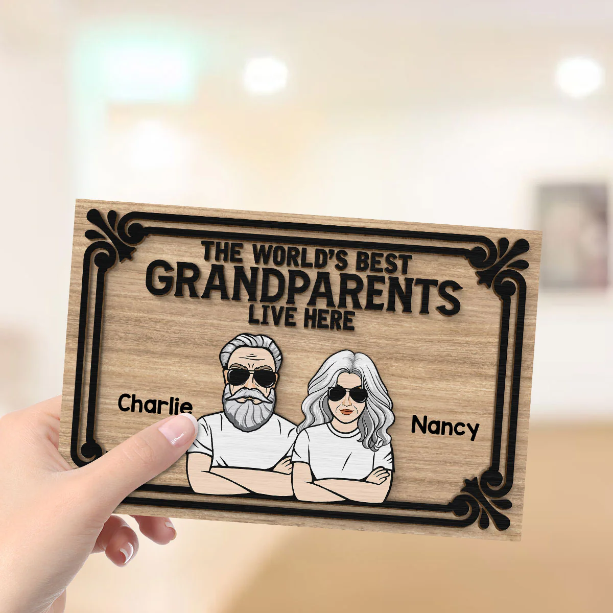 World‘s Best Grandparents Live Here Personalized 2-Layer Wooden Plaque - Image 4